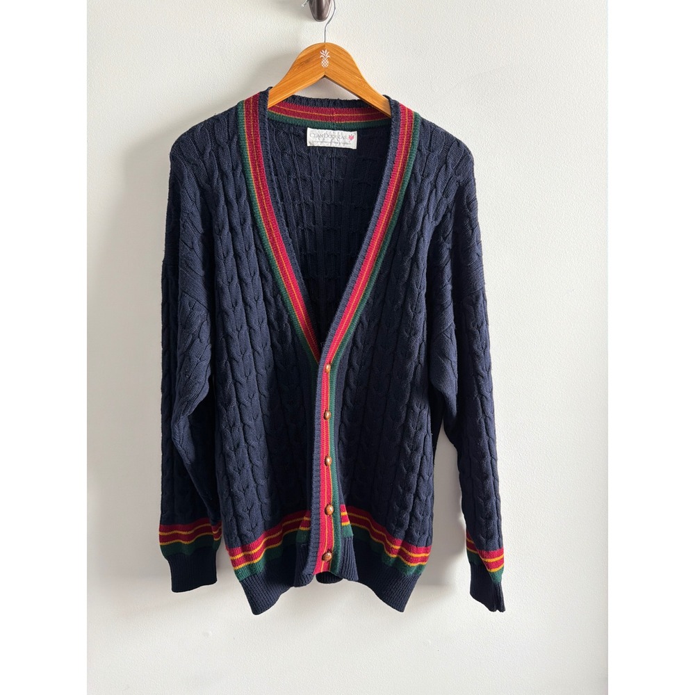 Vintage Clan Douglas Merino Wool Cable Knit Cardigan Scotland Preppy Grandpa